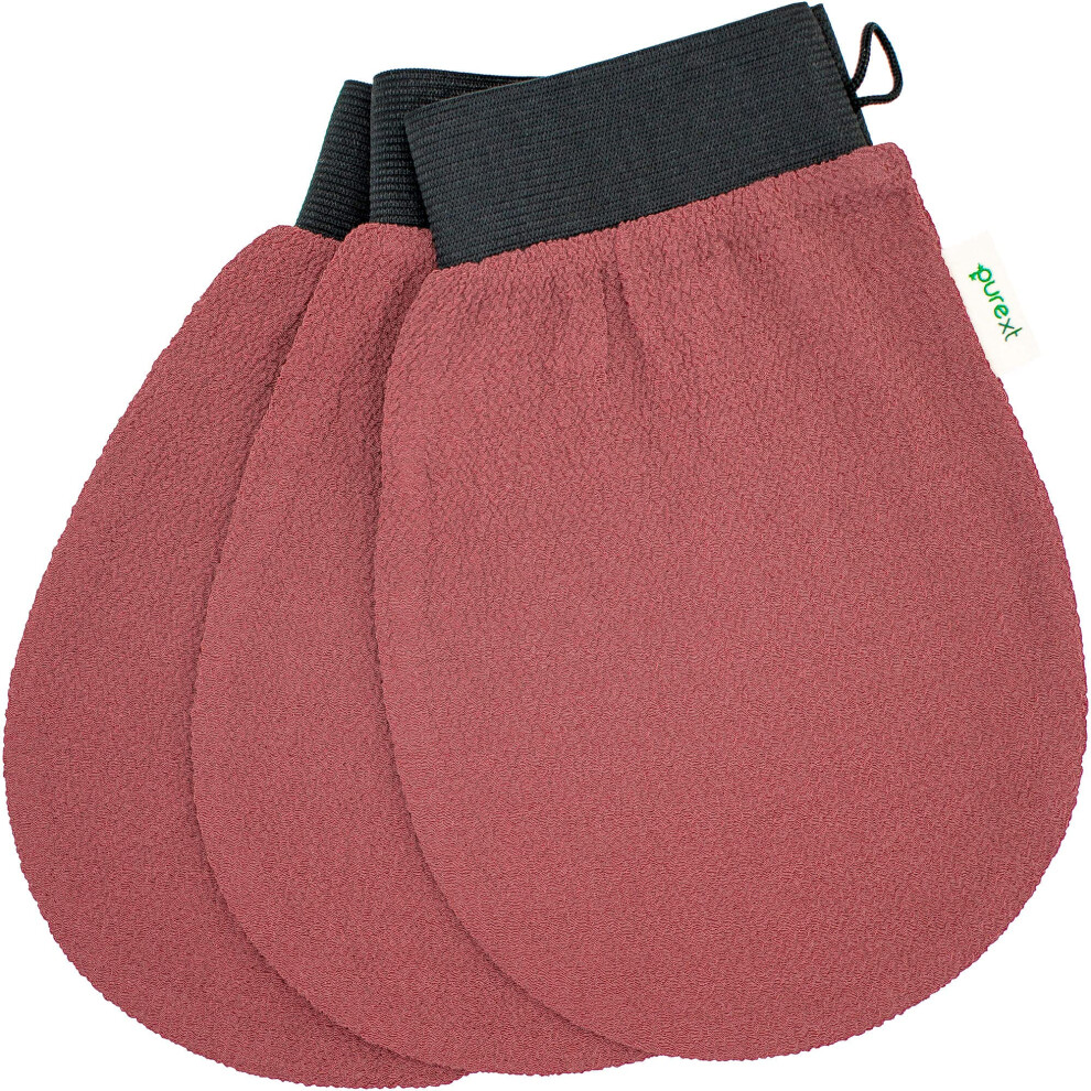Purext 3 Exfoliating Gloves - Kessa Hammam Body Scrubber - Fake Tan Remover Exfoliator Mitts (250D)