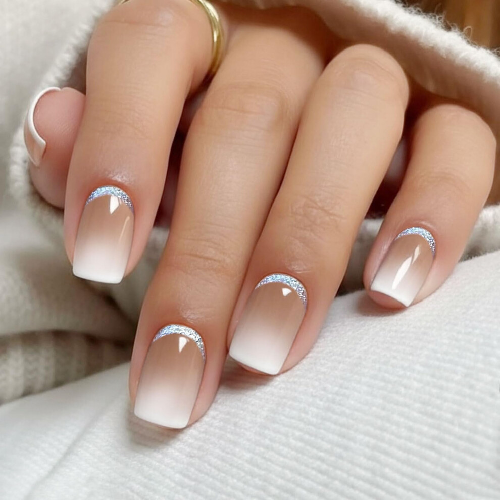 Jmeowio White Semi Cured Gel Nail Strips Glitter Solid Color Gel Nail Stickers Nails Art Design Decoration Accessories