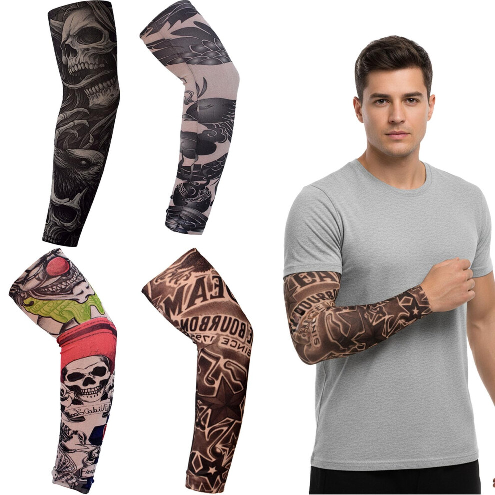 Enaeslot 4 Pcs Tattoo Sleeves For Men,Fake Temporary Cool Tattoo Sleeves,Summer Sunscreen Supplies