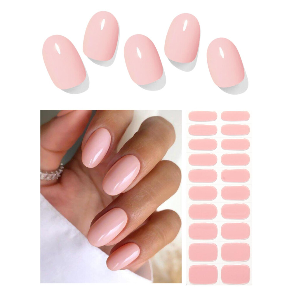 Autyamee Pink/Light Semi Cured Gel Nail Strips (Nude ), 20 Pcs Gel Nail Wraps, Stickers, Uv Required, Salon Quality, Long Lasting