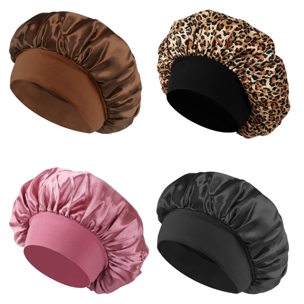 Httdslf 4 Pcs Satin Bonnet, Hair Bonnet For Sleeping, Silk Bonnets, Satin Sleep Cap Shower Cap, Hair Care Head Cover Hat For Women Girls