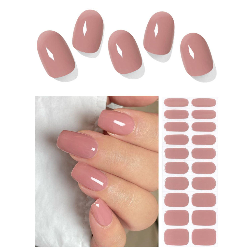 Autyamee Cream/Light Semi Cured Gel Nail Strips ( Brick), 20 Pcs Gel Nail Wraps, Stickers, Uv Required, Salon Quality, Long Lasting