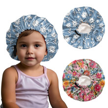 BHAHB 2 PCS Kids Bonnet Satin Silk Bonnets Double Layer Elastic Adjustable Hair Caps for Sleeping Reusable Cute Aesthetic (G5-Flowers)