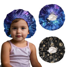 BHAHB 2 PCS Kids Bonnet Satin Silk Bonnets Double Layer Elastic Adjustable Hair Caps for Sleeping Reusable Cute Aesthetic (G7-Moon)