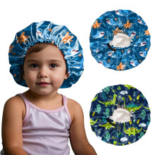 BHAHB 2 PCS Kids Bonnet Satin Silk Bonnets Double Layer Elastic Adjustable Hair Caps for Sleeping Reusable Cute Aesthetic (G10-Shark Dinosaur)