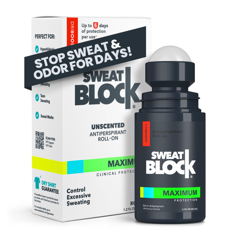 Sweatblock Antiperspirant Roll-On - Maximum Clinical Strength Antiperspirant For Women & Men Perfect For Hyperhidrosis, Excessive Sweat, & Odor