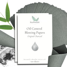 EcoFeminii Charcoal Oil Blotting Papers Large Double Pack (200 Sheets) - Max Absorbency Sheets for Face & T-Zone, Instant Matte Shine Control