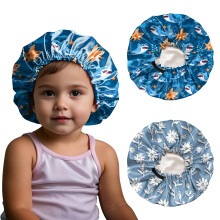 BHAHB 2 PCS Kids Bonnet Satin Silk Bonnets Double Layer Elastic Adjustable Hair Caps for Sleeping Reusable Cute Aesthetic (G18-Shark Flowers)