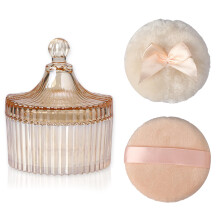 SUMTree Glass Body Powder Puffs and Container, Dusting Powder Container with 2 Puffs Washable and Reusable for Women