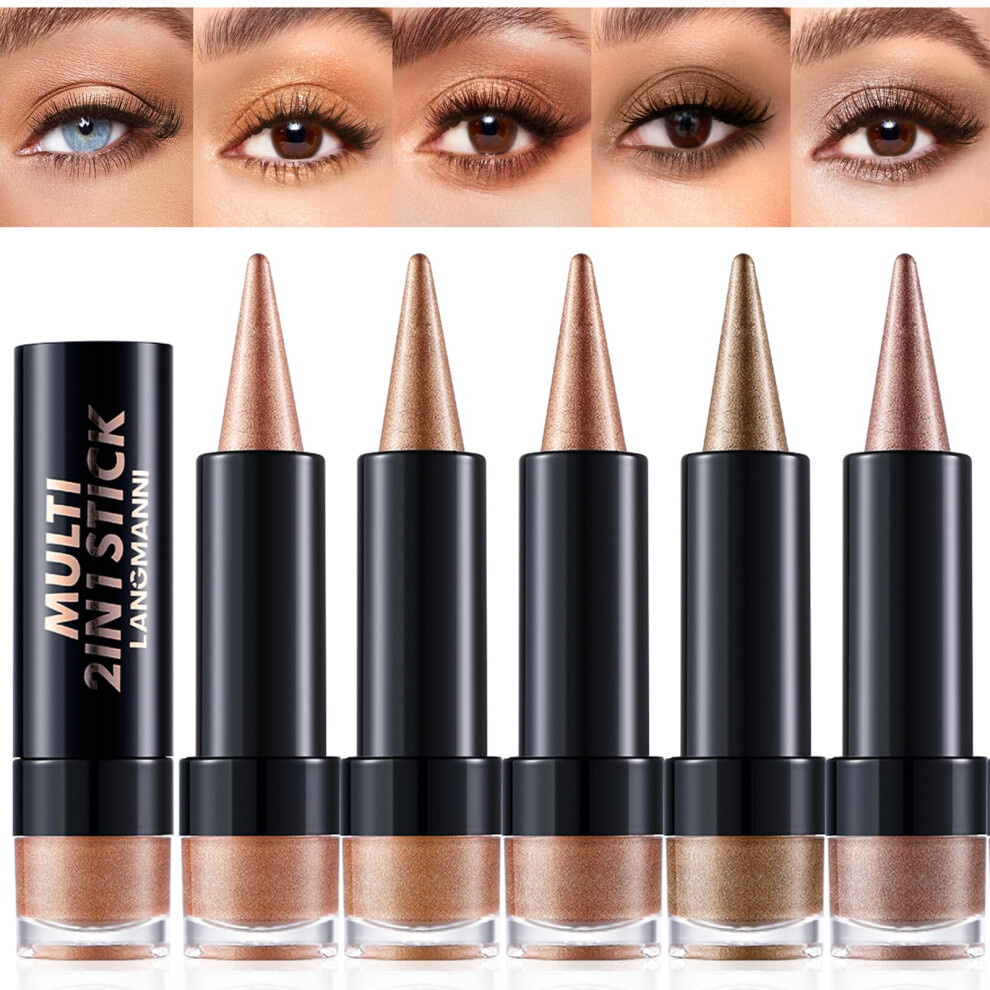 Hqda Cream 6Pcs Eyeshadow Stick Set, Shimmer Eyeshadow Pencil Crayon, Waterproof Long Lasting Eyeshadow Stick Sets Create Glitter Eye Makeup (Set B)