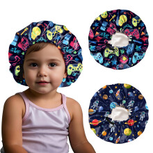 BHAHB 2 PCS Kids Bonnet Satin Silk Bonnets Double Layer Elastic Adjustable Hair Caps for Sleeping Reusable Cute Aesthetic (G4-Blue)