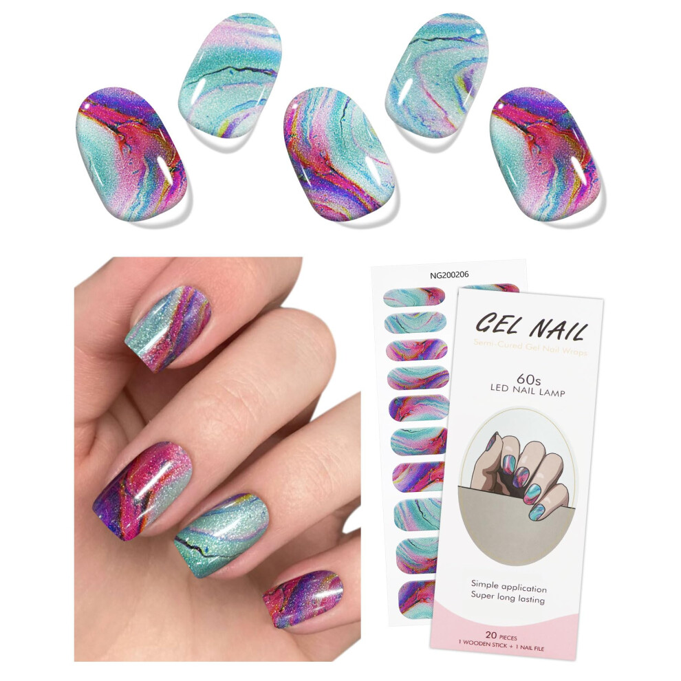 Jmeowio Gel Nail Stickers Glitter Semi Cured Gel Nail Strips Wraps Uv/Led Nails Art Design Decoration Accessories