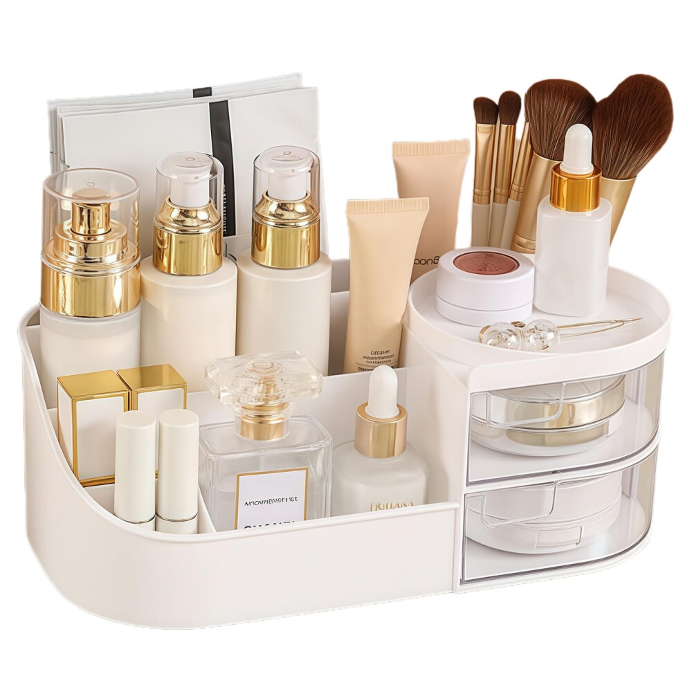 Ruiching Makeup Organiser, Skincare Organiser, Large Capacity Storage Drawers With Makeup Brush Holder, Cosmetics Makeup Storage For Lipsticks Jewelry