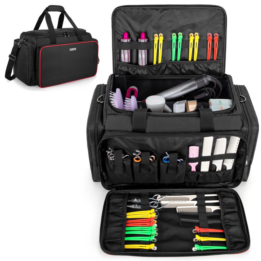 Bafaso Black Large Barber Bag With Adjustable Dividers, Travel Barber Case Holds Various Hair Cutting Tools (Bag Only),