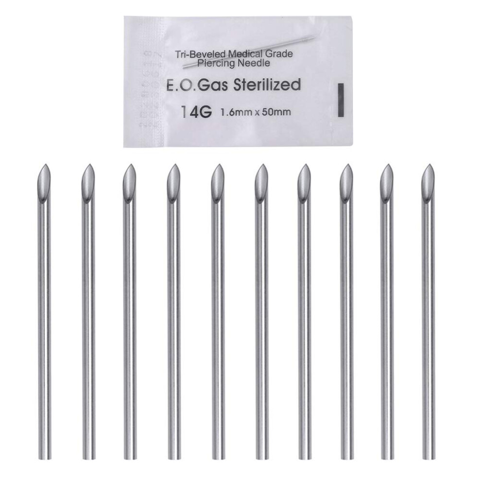 Kuou 10 Pieces, 14G Sterilized Disposable Body Piercing Needles Tattoo Accessory Needles For Ear Nose Tattoo Supplies Piercing Kit