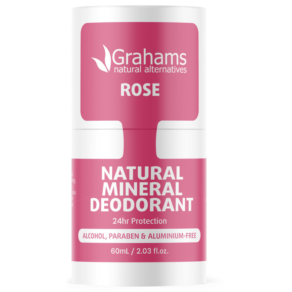Grahams Natural Rose Mineral Deodorant - Aluminum Free Deodorant For Men & Women - All-Day Odor Protection - Safe For Sensitive Skin, 60Ml