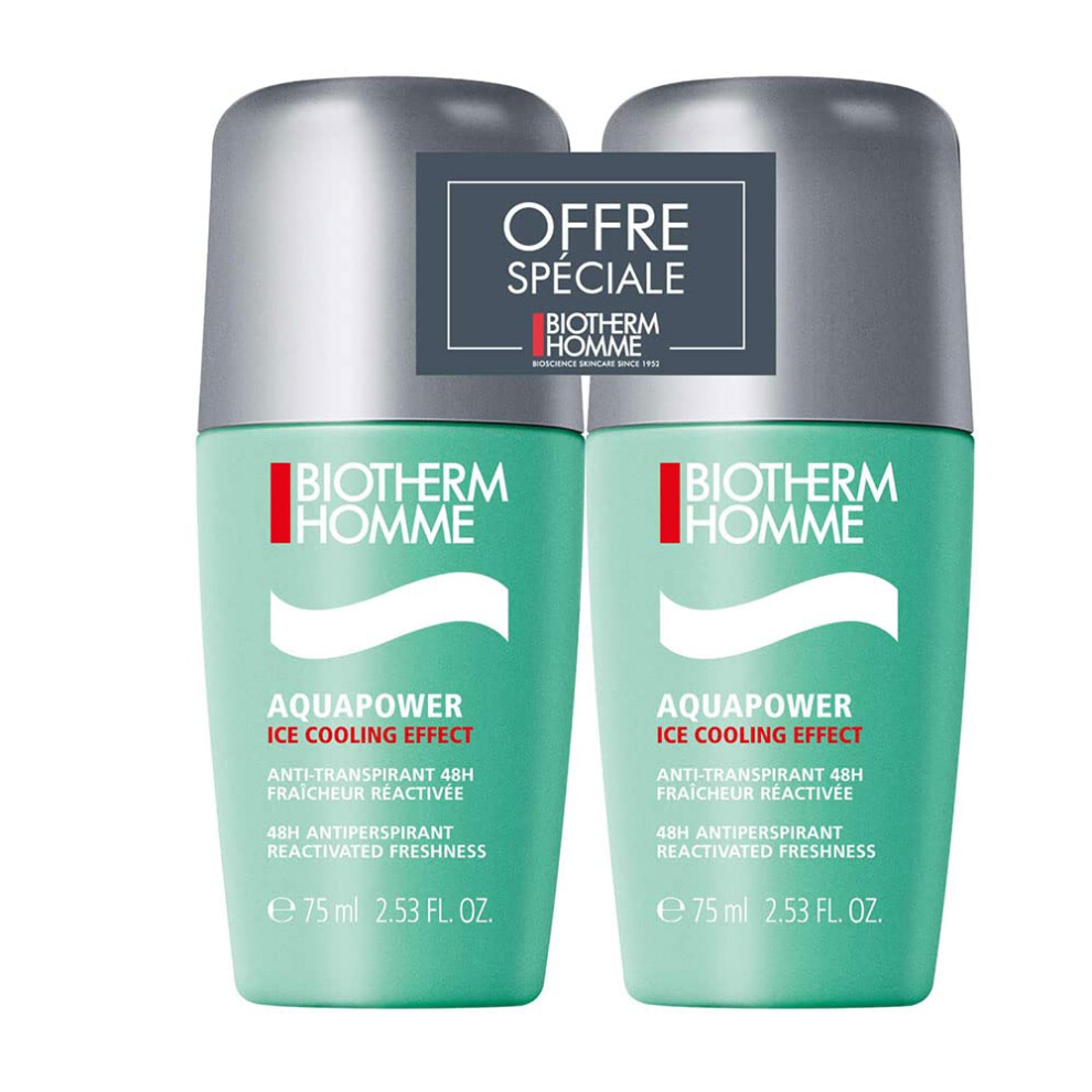 Biotherm Homme Aquapower Ice Cooling Effect 48H Anti-Perspirant Roll-On 2 X 75Ml