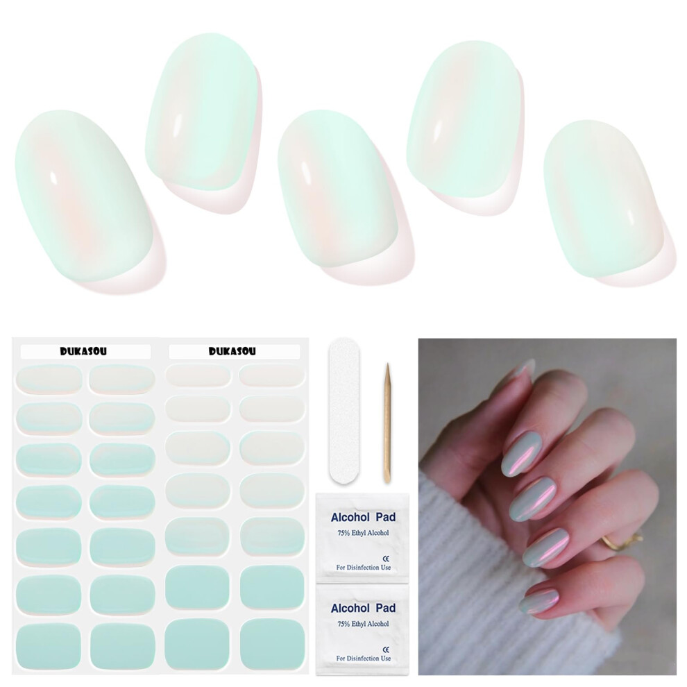 Dukasou Semi Cured Gel Nails Strips 28 Stickers Soft Self-Adhesive Salon-Quality Gel Nail Strips For Manicure Works With Any Nail Lamps