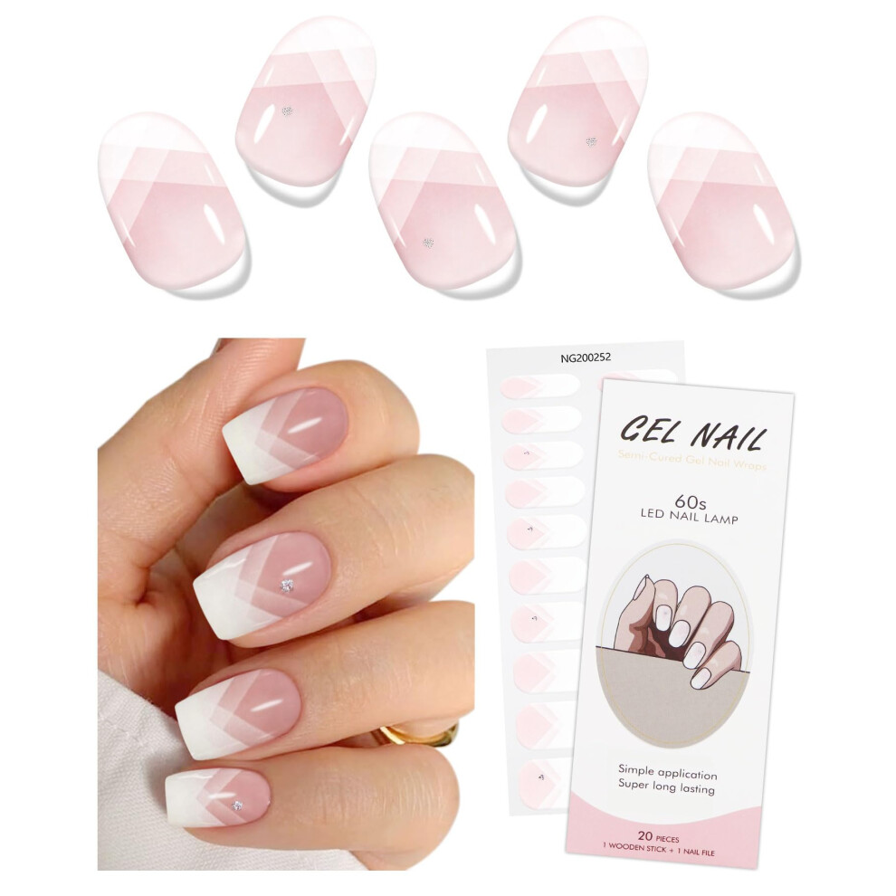 Jmeowio Cream/Pink Gel Nail Stickers French Tip Semi Cured Gel Nail Strips Wraps Uv/Led Nails Art Design Decoration Accessories