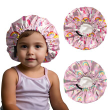 BHAHB 2 PCS Kids Bonnet Satin Silk Bonnets Double Layer Elastic Adjustable Hair Caps for Sleeping Reusable Cute Aesthetic (G2-Dinosaur)