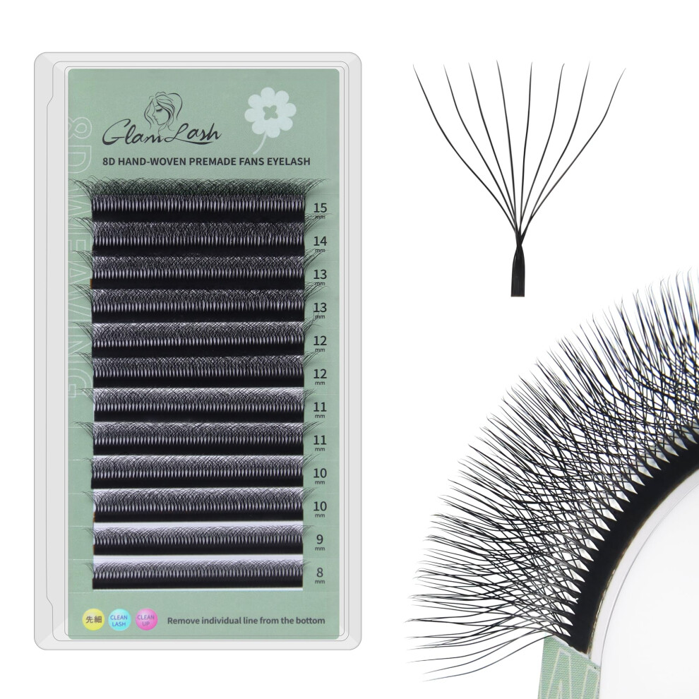 Glamlash 8D Eyelash Extensions W Lash 0.07C Curl 15Mm Russian Volume Premade Fans Professional Salon Use(8D,0.07C,15Mm)