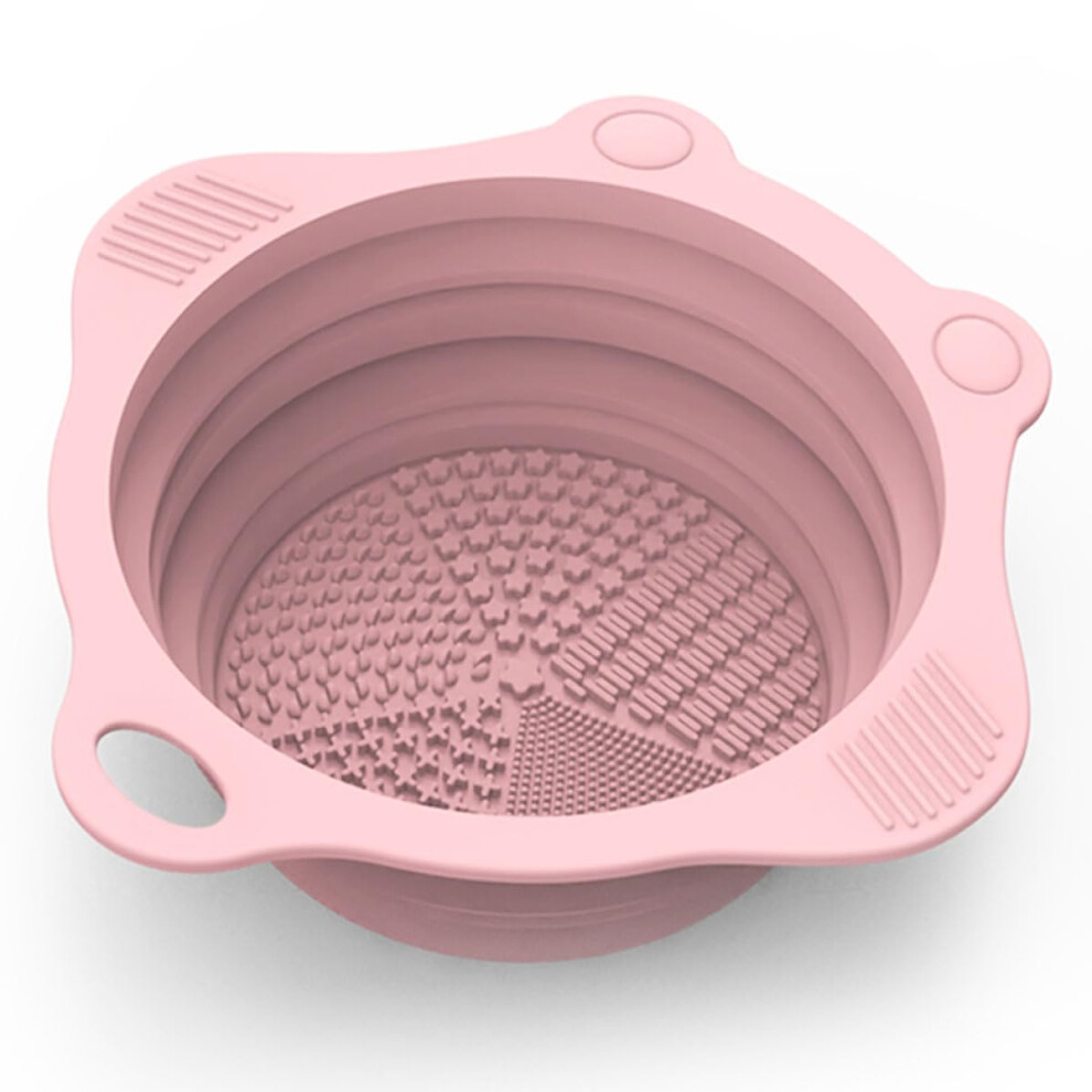Yalsfty Pink Foldable Silicone Makeup Brush Cleaner Pad Bowl, Portable Mat Scrubber Cleaning Tool For Makeup Brushes (Pink)