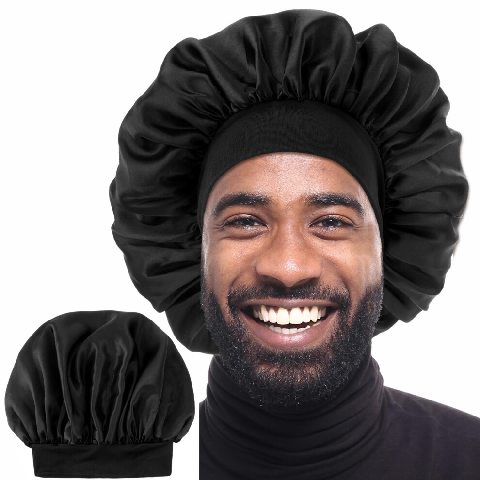 Dimeho Silk Bonnet For Men Hair Bonnet For Sleeping Satin Bonnets Adjustable Single Layer Silky Hair Wrap Reversible Sleep Cap Curly Braids Slouchy