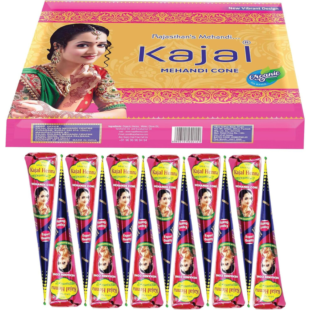 Nm Select Brown 12 X Kajal Natural & Organic Chemical-Free Mehndi/Henna Cones For Hand Designs. Ideal For Festivals, Celebrations, And Special Occasions