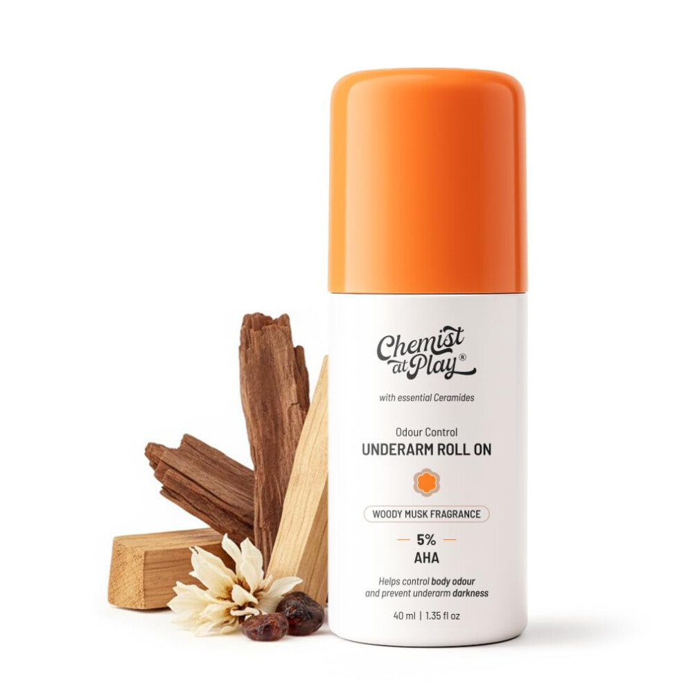 Chemist At Play Underarm Roll-On With 5% Aha| Lactic & Mandelic Acid|Prevents Odour