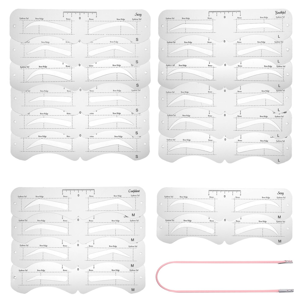 Ptwola 18 Pieces Eyebrow Stencil Plastic Eyebrow Mold Soft Eyebrows Template With Elastic Band Reusable Eyebrows Stencils 3 Sizes Assist Makeup Tools