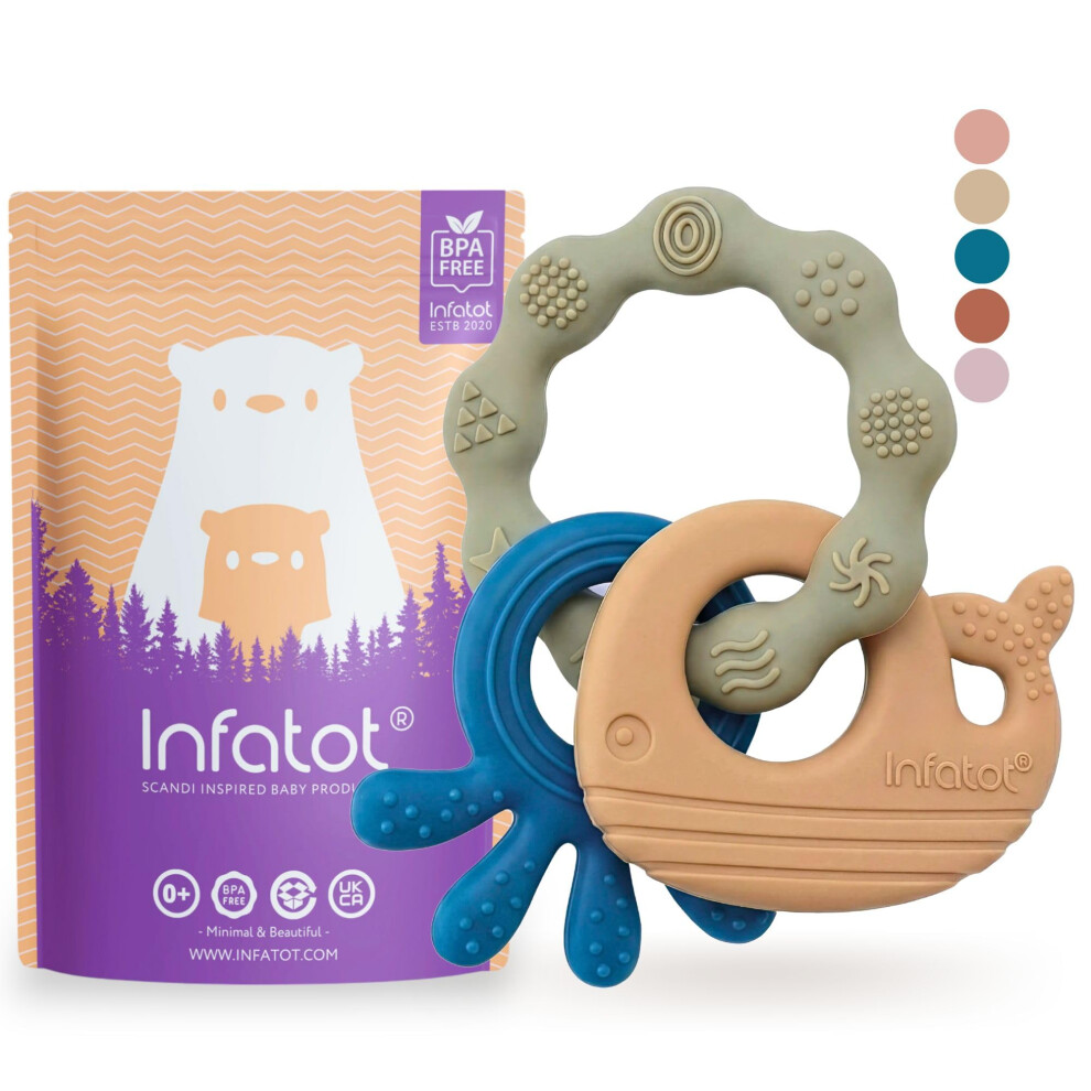 Infatot Premium Silicone Teething Toys Baby 0–6 Months – Whale & Octopus Bpa-Free Teether, Multi-Texture Sensory Chew Toy, Easy Grip, Gum Relief