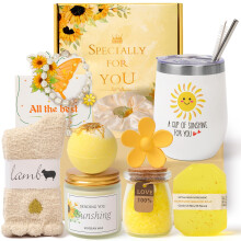 Sunflower Gifts for Women, Birthday Hampers Pamper Gifts for Her, Get Well Soon Gift Baskets Self Care Package Relaxation Bath Set Christmas Gifts