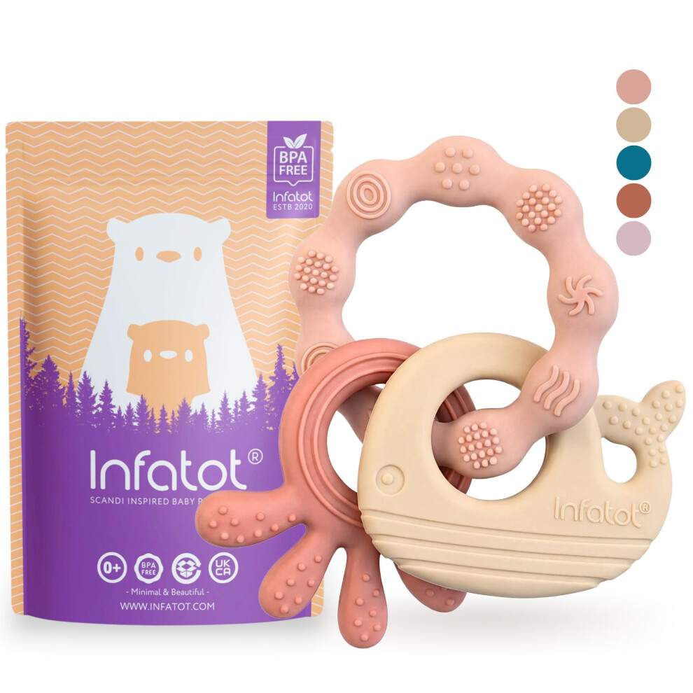 Infatot Premium Silicone Teething Toys Baby 0–6 Months – Whale & Octopus Bpa-Free Teether, Multi-Texture Sensory Chew Toy, Easy Grip, Gum Relief
