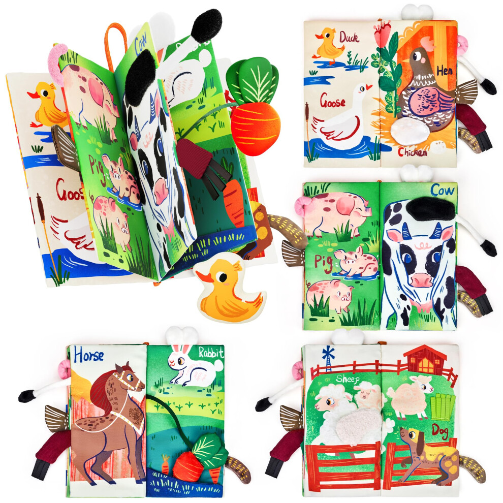 Baby Toys 0-6 Months Farm Tails Sensory Books For Babies Touch And Feel Soft Books, Crinkle Book Baby Essentials For Newborn Infants Toys Joycat