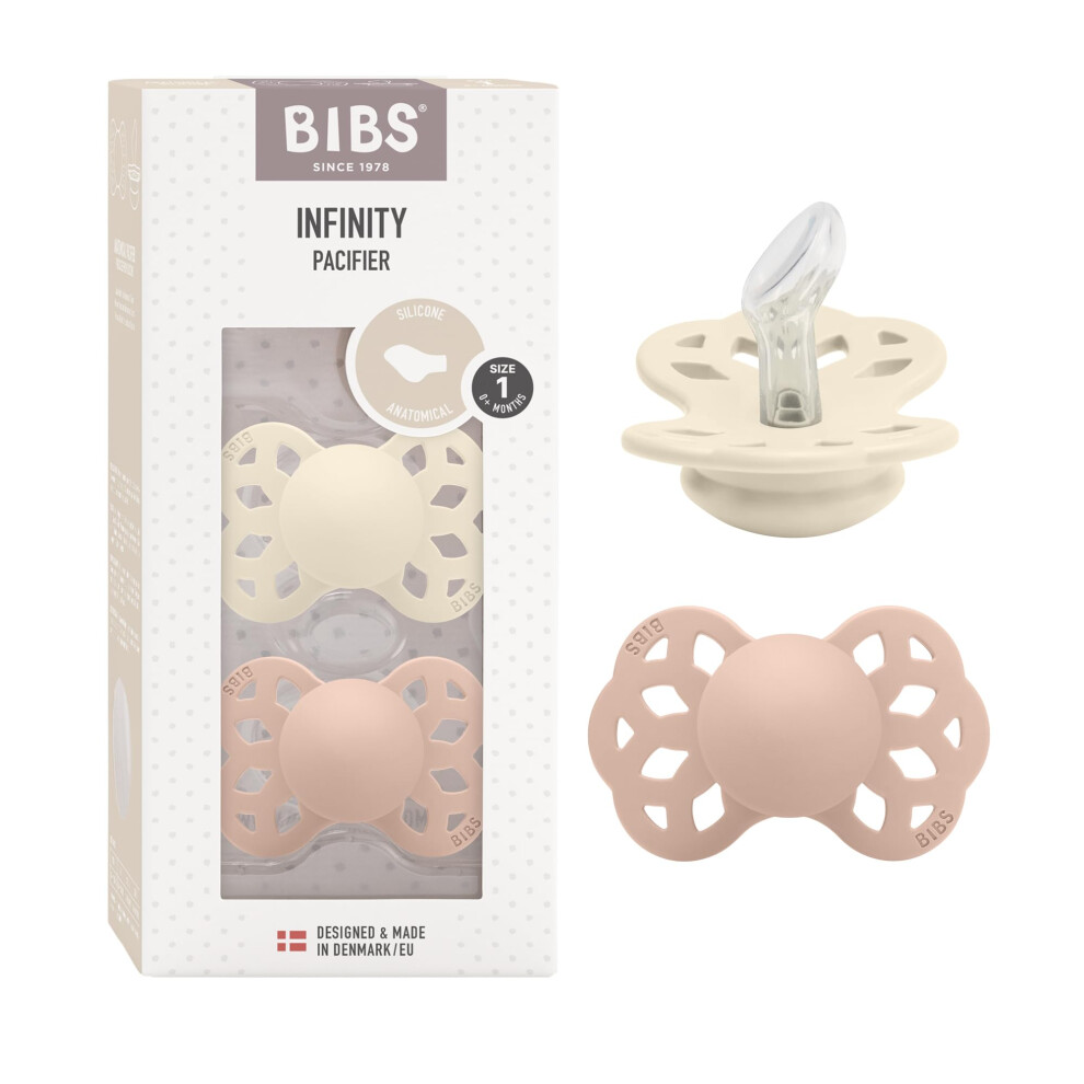 Bibs Infinity Anatomical Soother 2-Pack, Bpa Free, Orthodontic Silicone Nipple, Orthodontic Nipple. Silicone, Made In Denmark, 0-6 Months (Pack Of 2)