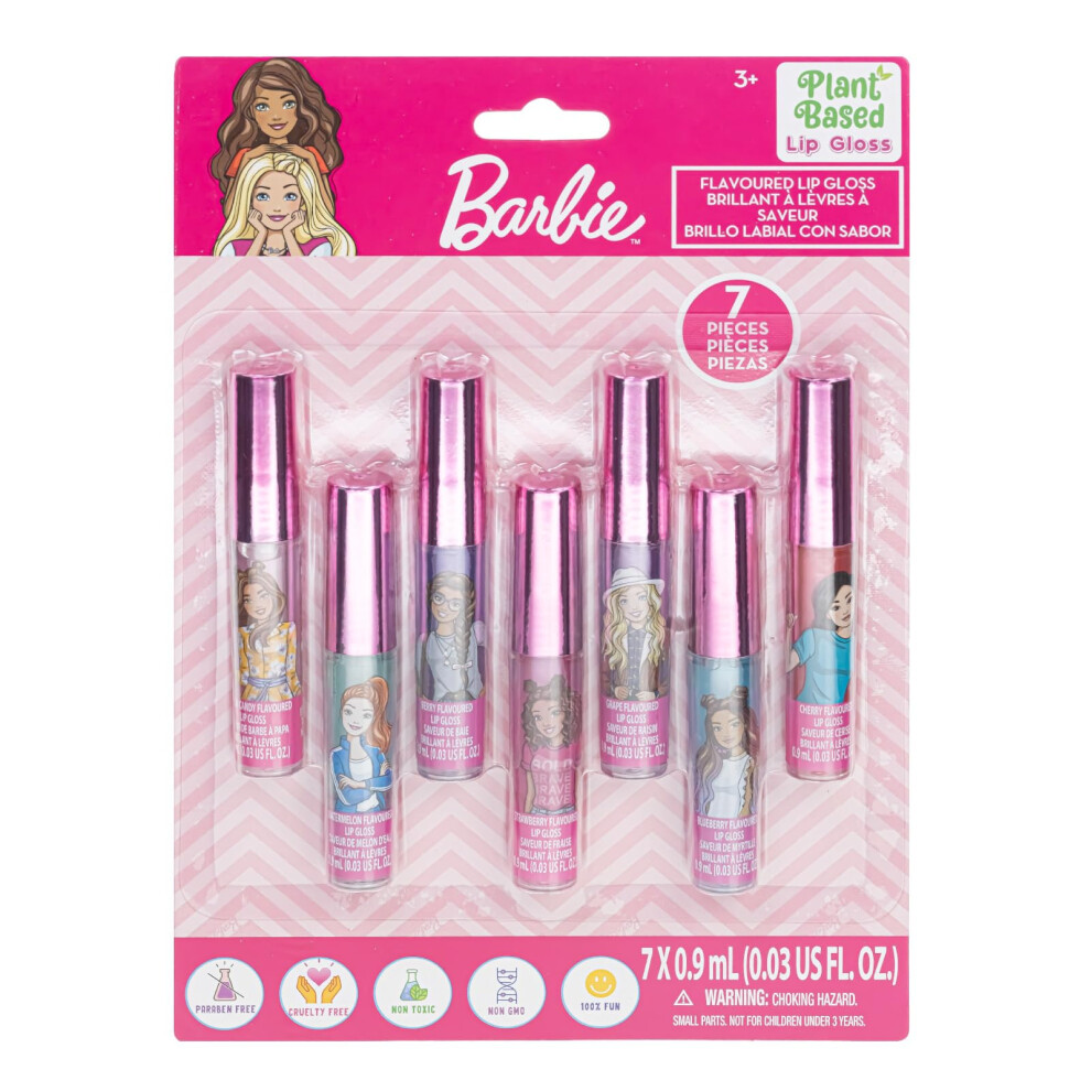 Townley Girl Barbie 7 Piece Plant Based Lip Gloss, Girls Party Favours, First Makeup Set For Girl, Perfect For Parties, Sleepovers And Birthday Gifts, Ages 3+