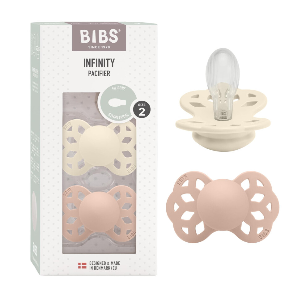 Infinity Symmetrical Soother 2-Pack, Bpa Free, Symmetrical Nipple, Silicone, Symmetrical Nipple. Silicone, Made In Denmark, 6-18 Months Bibs
