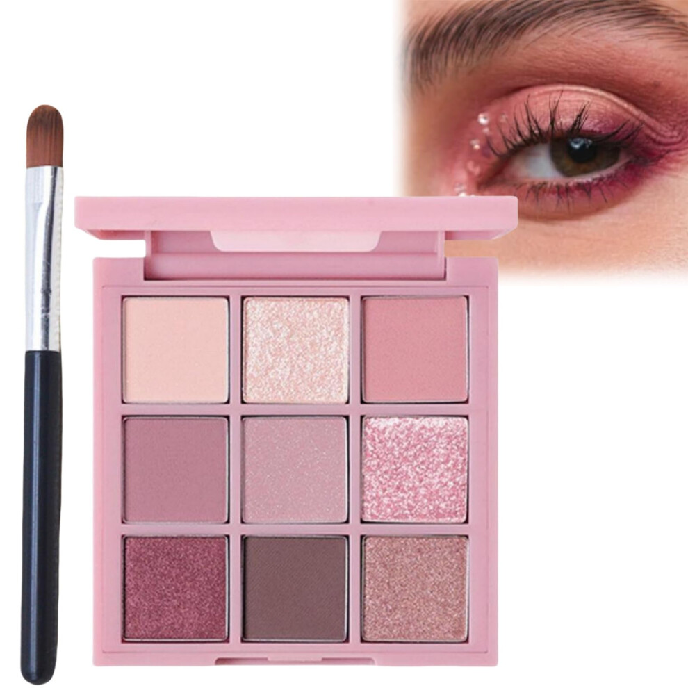 Hivetz Pink Make-Up Palette - 9 Colour Glitter Matte & Shimmer Glitter Eye Shadow Pallets, Bright Eyeshadows, Long Lasting & Highly Pigmented