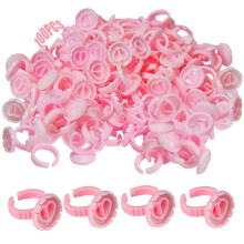 TOPBELIEF Glue Rings for Eyelash Extensions, 100Pcs Flower Shaped Plastic Lash with 2Pcs Spoolies Pigt Rings