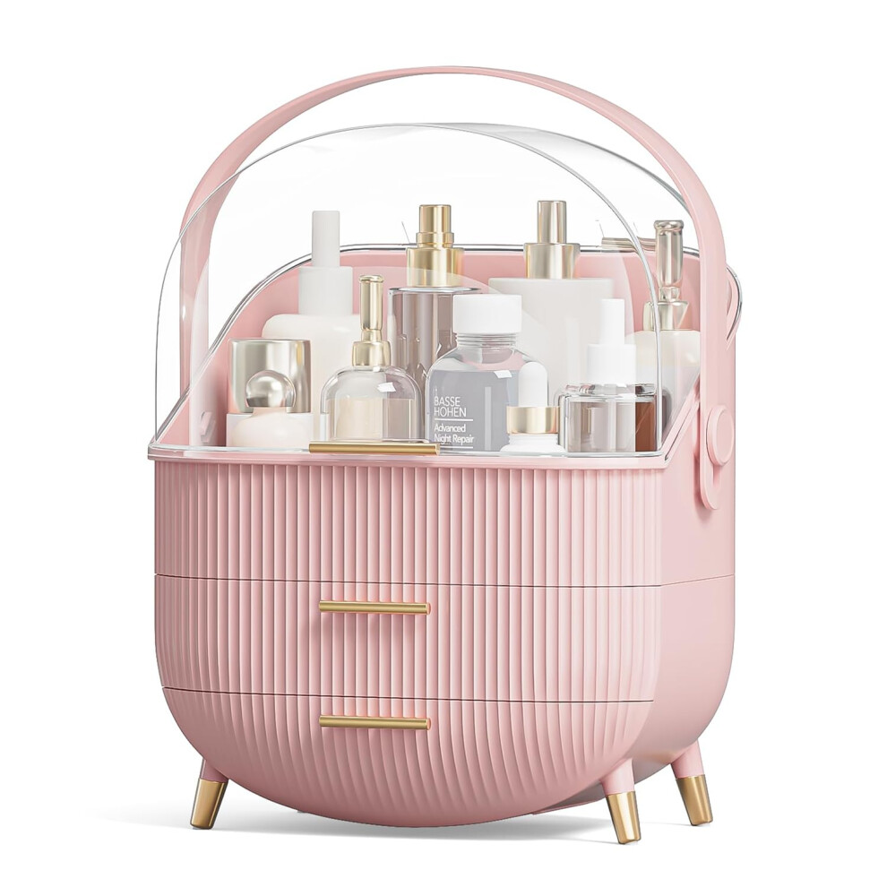 Siooui Makeup Organiser, Clear Cover Cosmetic Display Case With 2 Drawers -Waterproof & Dustproof Skincare Organisers For Bathroom Countertop