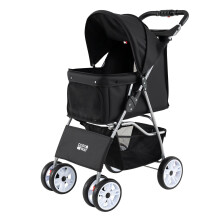 Faltbarer Haustierbuggy mit Netzgewebe, Geländerädern, Schwarz