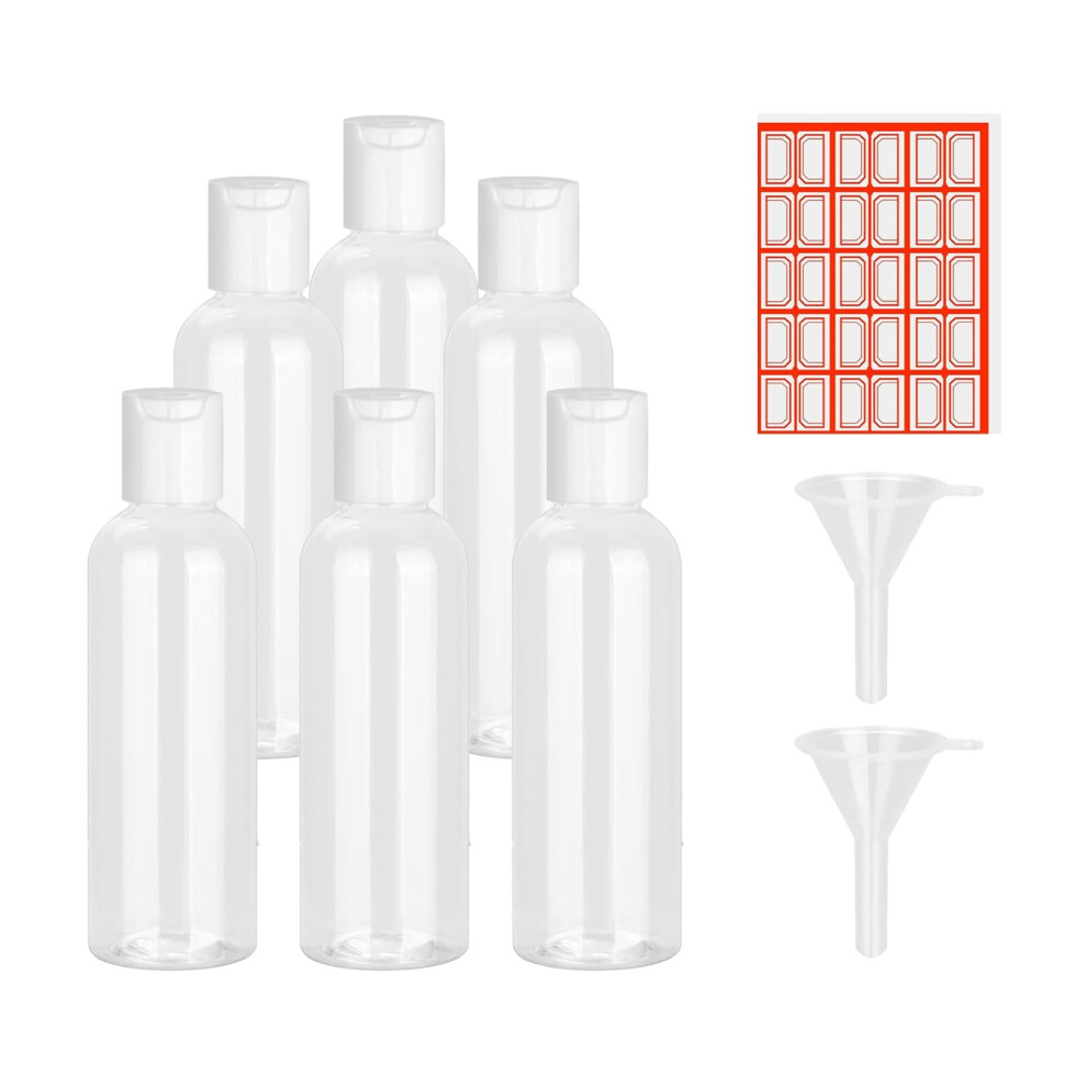 Meilang 6Pcs 100Ml Travel Bottles Empty Refillable Transparent Plastic Bottles Leak Proof Toiletry Containers With 2 Funnels 1 Label For School