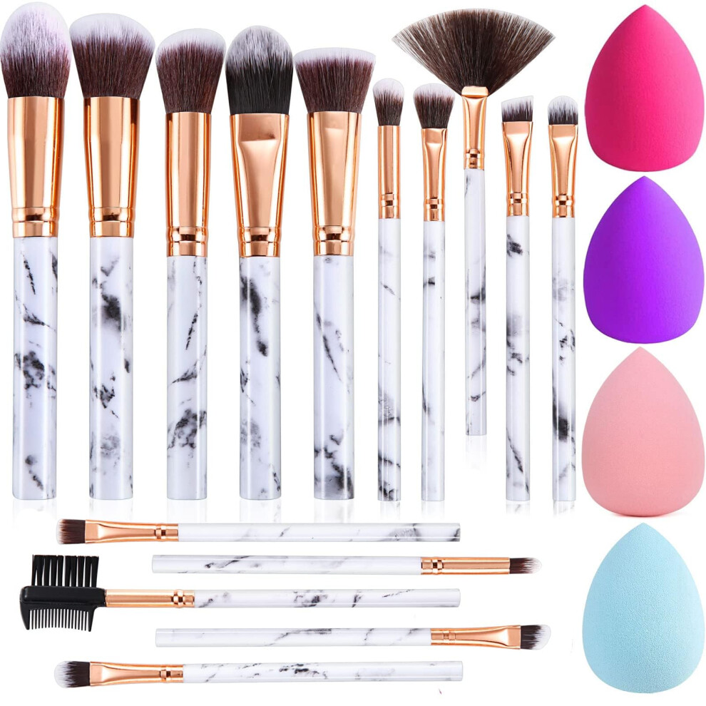 Duaiu Makeup Brushes 15Pcs Marble Makeup Brush Set Premium Synthetic Kabuki Powder Blush Contour Foundation Concealer Eyeshadow Brushes With Makeup