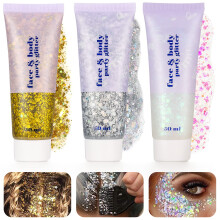 Dacitiery 3Pcs Body Glitter Gel, 50 ml Mermaid Sequins Sparkling Liquid Eyeshadow Sequins Glitter for Face Body Eye Hair Nail DIY Art Festival Party