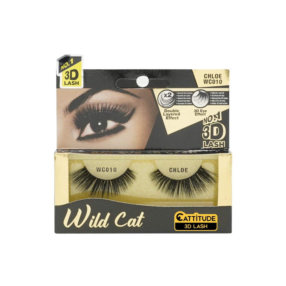 Ebin New York Cattitude 3D Lashes Chloe Wild Cat False Lashes, Lightweight & Reusable, Cruelty-Free