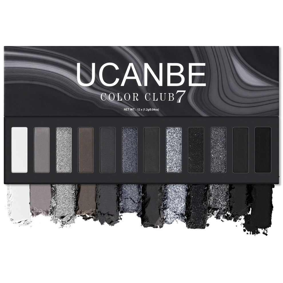 Ucanbe White,Black,Cream Smokey Eyeshadow Palette, Dark Black White Gray Silver Natural Nude Matte Shimmer Eye Shadow Make Up Pallet For Smoky Emo Goth Makeup