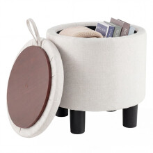 Runder Leinen-Ottomane mit Stauraum, Beige, Ø 38 cm