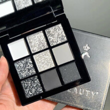 Long Lasting Black Eyeshadow Palette with Silver Glitter, Waterproof Goth Make Up for Women and Girls, Matte White and Grey Shades