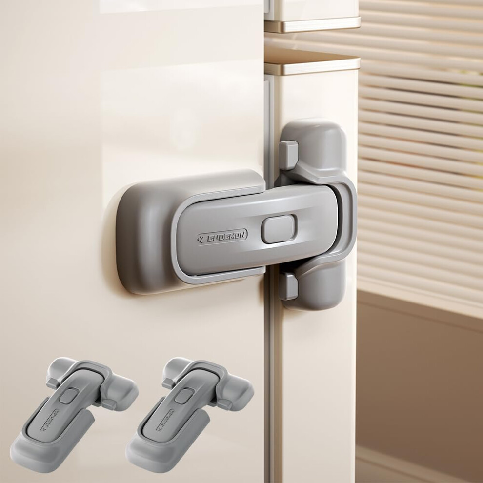 Refrigerator Lock, Child Proof Fridge & Freezer Lock For Kids & Toddlers, Easy To Install,No Tool Need Or Drill (, 2 Pack) Grey Eudemon
