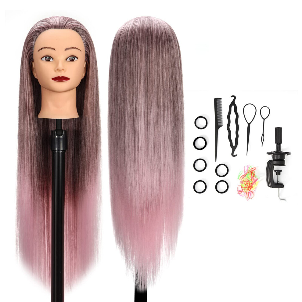 Guanjune Mannequin Head, Hairdressing Traning Head Hairdresser,26-28 Inch 100% Synthetic Fiber Cosmetology Doll Head With Clamp Holder+Hair